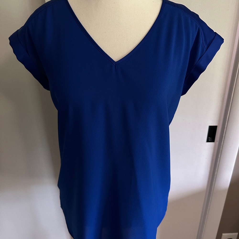 Express Blue Fitted Cuffed Sleeve Blouse